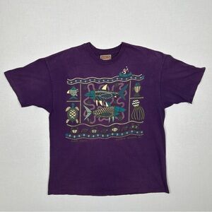 Vintage 90s Tribal Fish Art Ocean Spirits Tee